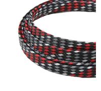 Manguitos para Cable Funda Trenzada expandida de 1/5/20/50 m, Hilo algodón PP, Envoltura Alambre 4, 8 y 12 mm, protección Cables, arnés línea, Funda Cable(Red Grey White,4mm,1 Meter)