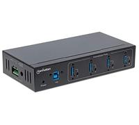 Manhattan 161411 Nodo - Concentrador (USB 3.0 (3.1 Gen 1) Type-B, USB 3.0 (3.1 Gen 1) Type-A, 5000 Mbit/s, Negro, Metal, USB 3.0, FCC, CE, RoHS, WEEE)