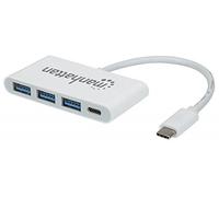 Manhattan 163552 Hub USB C 3.1 G1 Tipo C de con Puerto de Carga Color Blanco