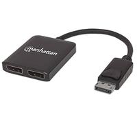 Manhattan 207768 - Divisor DisplayPort a DP de 2 Puertos con Transporte multicorriente, Color Negro