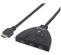 Manhattan 207874 4 K 3 Puerto HDMI Switch 4 K @ 60Hz Alimentación por USB Cable Integrado Negro