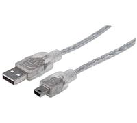 Manhattan 333412 - Cable de conexión USB 2.0 (1,8 m, Conector Macho a Mini Conector B Macho), Color Plateado