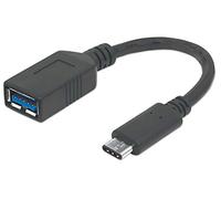 Manhattan 355285 SuperSpeed - Cable Conector USB-C Certificado por USB-IF (USB 3.1, Gen1, Tipo C Macho, Tipo A Hembra, 5 Gbps), 15 cm, Color Negro