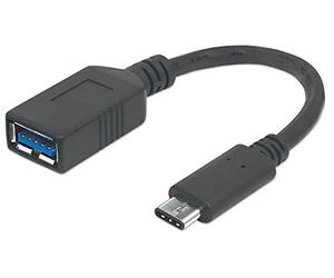 Manhattan 355285 SuperSpeed - Cable Conector USB-C Certificado por USB-IF (USB 3.1, Gen1, Tipo C Macho, Tipo A Hembra, 5 Gbps), 15 cm, Color Negro