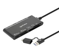 Manhattan 7 en 1 USB C & USB A Combo Multi Card Reader - Cable largo de 3 pies - 5Gbps USB 3.0, SD/TF/CF/Micro SD/XD/MS - 3 años de garantía Mfg - 102605