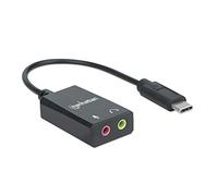 Manhattan Adaptador de Audio/Sonido USB-C, Puertos de Entrada y Salida de Audio USB-C a 3.5 mm, 480 Mbps (USB 2.0), Compatible con estéreo 2.1, Cable de 11 cm, Negro, Caja