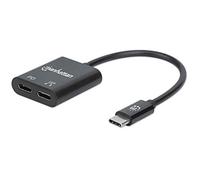 Manhattan Adaptador de audio USB-C a USB-C y USB-C (incluido suministro de energía), negro, 480 Mbps (USB 2.0), cable de 11 cm, con entrega de energía al puerto USB-C (60 W), garantía de tres años, caja al por menor