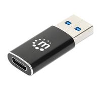 Manhattan Adaptador USB 3.2 Gen 2 Tipo A Macho a Tipo C Hembra, 10 Gbps SuperSpeed+ USB, 3 A, Aluminio, Negro