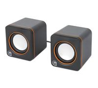Manhattan Altavoces estéreo 2.0 para PC o portátil, Entrada USB y alimentación, 1 par, Plug & Play, Negro/Naranja 102698
