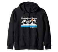 Manhattan Beach Vintage 80s Tropical Vacaciones Atardecer Sudadera con Capucha