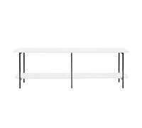 Manhattan Comfort Celine - Mesa consola moderna de 71 pulgadas para entrada, sala de estar, oficina en casa con diseño de 2 niveles, patas de acero al carbono, soporte de TV versátil para televisores