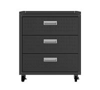 Manhattan Comfort Fortress - Cómoda móvil de metal texturizado de 80 cm con 3 cajones de extensión completa, color gris carbón