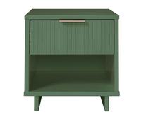 Manhattan Comfort Granville - Mesita de noche moderna 1.0 con 1 cajón de extensión completa, diseño de líneas acanaladas texturizadas con acento dorado, mesita de noche o mesa auxiliar para dormitorio