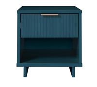 Manhattan Comfort Granville - Mesita de noche moderna 1.0 con 1 cajón de extensión completa, diseño de líneas acanaladas texturizadas con acento dorado, mesita de noche o mesa auxiliar para dormitorio