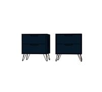 Manhattan Comfort Rockefeller Mid Century Modern 2-Drawer Bedroom Nightstand, Blue