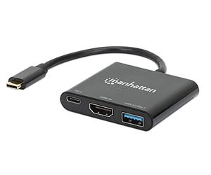 Manhattan Convertidor de Acoplamiento USB-C a HDMI 3 en 1 con Suministro de energía