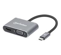 Manhattan docking station de usb-c a hdmi y vga, 4 en 1, con suministr