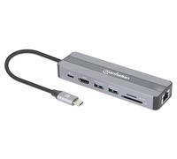 MANHATTAN Estación de Acoplamiento 7-en-1 USB C Macho a HDMI Hembra 4K30Hz 2X USB-A 5Gbps Gigabit RJ45 USB-C PD 87W Lector de Tarjetas