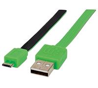 Manhattan Goobay 391450 - Cable plano de alta velocidad (Micro-B USB 2.0, 480 Mbit/s, 1 m), color negro y verde