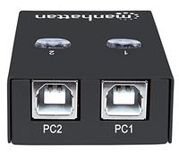 Manhattan Interruptor automático USB-A, 2 puertos USB-B, 480 Mbps (USB 2.0), control dual (detección automática o manual), alimentación por bus, USB de alta velocidad, incluye 1 cable USB-A a USB-B de