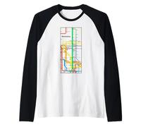 Manhattan New York NYC Metro Mapa Retro Rail Transit Art Camiseta Manga Raglan