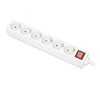 Manhattan Power Distribution Unit EU (2-Pin), X6 Gang/Output with, W128291594 ((2-Pin), X6 Gang/Output with On/Off Switch, 2M Cable, 16A, White, Extension Lead, PDU, Power Strip, Three)