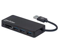 Manhattan -Products 164931 USB Hub con Lector de Tarjetas Micro/SD - Multipuerto con SuperSpeed 3 x Puertos USB 3.1, 2 x Ranuras para Tarjetas SD, Plug & Play, Ordenador portátil