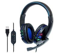 Manhattan USB-A Gaming Headset with Leds. Retractable Built-in, W125831138 (Leds. Retractable Built-in Microphone, Audio Control, Integrated 1.8m Cable, Black and Blue USB-A Gaming)