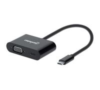 Manhattan USB-C a USB-C (con Entrega de alimentación) y Cable convertidor VGA, 1080p, 5 Gbps (USB 3.2 Gen1 aka USB 3.0), Compatible con Thunderbolt 3, 7.7", Macho a Hembra, Negro, Caja