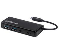 Manhattan USB-C Dock/Hub, Puertos (x4): USB-A (x2) y USB-C (x2), 5 Gbps (USB 3.2 Gen1 también Conocido como USB 3.0), Fuente de alimentación Externa no necesaria, Cable 13.5cm, SuperSpeed USB, Negro,