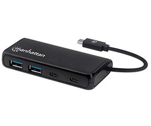 Manhattan USB-C Dock/Hub, Puertos (x4): USB-A (x2) y USB-C (x2), 5 Gbps (USB 3.2 Gen1 también Conocido como USB 3.0), Fuente de alimentación Externa no necesaria, Cable 13.5cm, SuperSpeed USB, Negro,