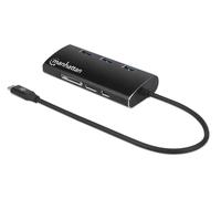 Manhattan USB-C Dock/Hub with Card Reader, Ports (x6): Ethernet, HDMI, USB-A (x3