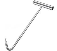 Manhole Hook Tool T-Handle Pry Bar for Sewer Drain Cover - Heavy Duty Stainless Steel Lid Puller with J Hook Pull Up Bar -Rolling Door Hook for Storm Drain Cover(Silver,L24in/60cm)