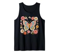 Manía Retro con Estampado Floral de Mariposas Estilo Ganchillo Camiseta sin Mangas