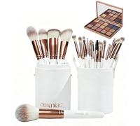 Maniac - Juego de 20 brochas de maquillaje y paleta de sombras de ojos marrón, 15 colores, sintéticos profesionales, como pinceles de maquillaje de viaje, con paleta de maquillaje de ojos mate y