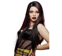 Maníaco Pánico Vampiro’S Kiss Súper Vixen Peluca Calor Styleable Negro Rojo Wi