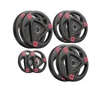 ManiBoom Discos Pesas Hierro ENGOMADO 30mm y 50mm Olimpica con Anillo Interior de Acero y Triple Agarre ERGONOMICO - Disco para Barra o Mancuernas 2,5kg, 5kg, 10kg, 15kg, 20kg (Ø50MM - 95kg)