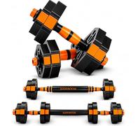 ManiBoom Mancuernas Ajustables 10kg 15kg 20kg 30kg 40kg 50kg - Kit de Pesas y Mancuernas 3 en 1 con Rosca de Seguridad, Barra Acolchada y Guía de Ejercicios - Gimnasio en Casa