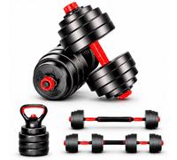 ManiBoom Mancuernas Ajustables y Kettlebell 10kg 15kg 20kg 30kg 40kg 50kg - Kit de Pesas y Mancuernas 4 en 1 con Pesa Rusa Ajustable, Doble Rosca y Guía de Ejercicios - Gimnasio en Casa