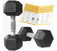 ManiBoom Mancuernas Hexagonales PROFESIONALES Ergonómicas y ANTIDESLIZANTES de Caucho con Barra de Cromo - Pesas y Mancuernas Varios kilos 10kg 15kg 20kg 25kg 30kg - Set Ejercicio (2x10 Kg Negro)