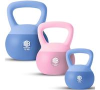 ManiBoom Pesas Rusas PVC SUAVE 2 kilos 3kg 4kg 5kg 6kg 8kg 10kg 12kg - Pesa Rusa Kettlebell Relleno de Arena de Hierro INSONORIZADO con Agarre Grueso ANTIDESLIZANTE - Protege el Suelo (Combo 20kg)