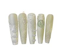 Manicura de temperamento, nueva manicura china cheongsam oscura hecha a mano con un parche de uña terminado desmontable.(S)