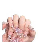 Manicura de temperamento, parche de uña de chica Candyman con lazo blanco hecho a mano con uña terminada.(S)