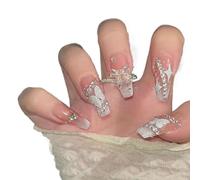 Manicura de temperamento, parche de uñas de mariposa degradado blanco lechoso dulce y fresco, uñas postizas con productos for uñas desmontables hechos a mano.(M)