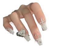 Manicura de temperamento, parche de uñas hecho a mano, cadena degradada blanca lechosa, producto terminado que se puede desmontar y repetir.(M)