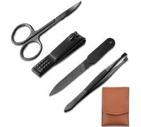 Manicura Pedicura Set, 4 Piezas Cortaúñas, Tijeras de Uñas con Herramientas Remover Cutícula, Acero Inoxidable, para Viajes y hogar, con Caja de Cuero (Marrón)