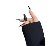 Manicura que mejora el temperamento, nuevo blanqueamiento negro de alto grado for otoño e invierno hecho a mano en Europa y Estados Unidos, manicura larga y hermosa con pegatinas for uñas.(1,XS)