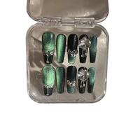 Manicura que mejora el temperamento, ojo de gato verde, parche for uñas en la mano, explosión verde colorida(M)