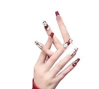Manicura que realza el temperamento, decoración de uñas, flor retro, color rojo, producto terminado, amor, nuevo arte de uñas medias y largas, blanco y puro a mano.(XS)