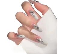 Manicura que realza el temperamento, esmalte de uñas estilo francés hecho a mano, parche de uña desmontable, limpio y blanco, decorado a mano.(L)